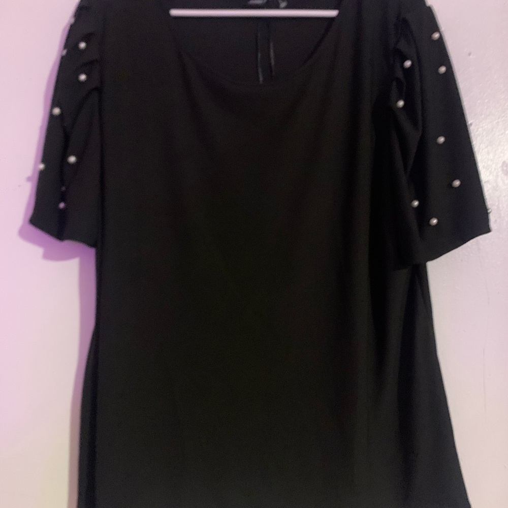Black Embellished Blouse with White Accents
